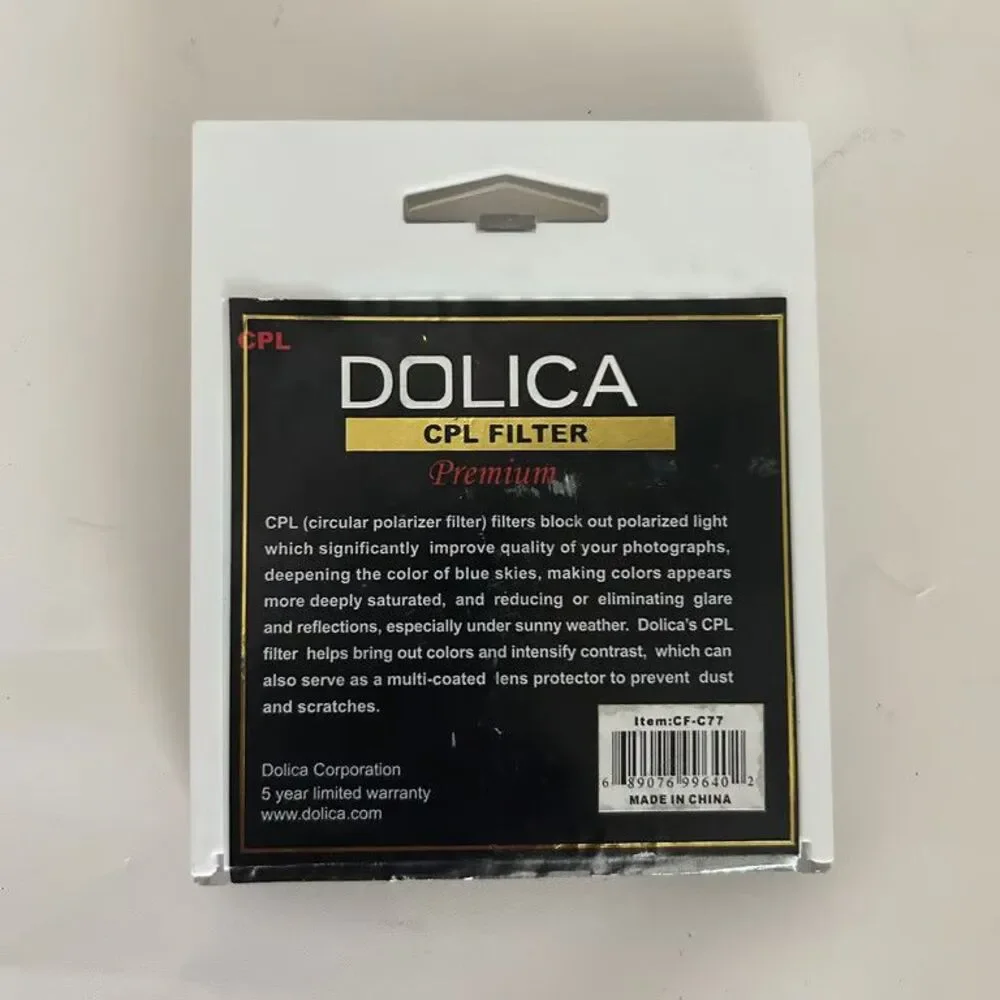Dolica 77mm CPL Filter Premium Circular Polarizer Lens CF-C77 New Sealed Black